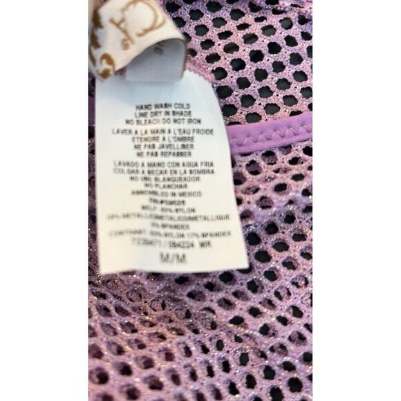 Womens M Pink Metallic Long Sleeve Swim Cover Up Open Weave Mesh Pullover NWT - Picture 6 of 6